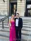 Lovely Fuchsia Satin Spaghetti Straps Long Evening Prom Dresses, MR0003