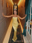 Formal Gold Satin Mermaid Long Strapless Evening Prom Dresses Mermaid, MR0005