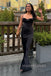 Elegant Mermaid Black Satin Long Back Slit Evening Prom Dresses, MR0011