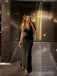 Sheath Deev V-neck Black Satin Long Evening Prom Dresses, MR0013