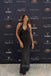 Sheath Deev V-neck Black Satin Long Evening Prom Dresses, MR0013