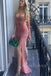 Sexy High Slit Spaghetti Straps Chiffon Long Evening Prom Dresses, MR0015