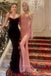 Sexy High Slit Spaghetti Straps Chiffon Long Evening Prom Dresses, MR0015