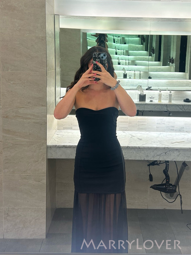 Sweetheart Black Chifffon Long Evening Prom Dresses Strapless, MR0022