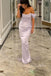 Off Shoulder Light Purple Satin Mermaid Long Evening Prom Dresses, MR0028