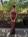 Brown Satin Mermaid Strapless Long Evening Prom Dresses, MR0030