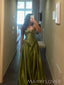 Formal Green Satin A-line Straps Long Evening Prom Dresses, MR0033