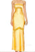Gold Satin Lace Strapless Mermaid Long Evening Prom Dresses, MR0036