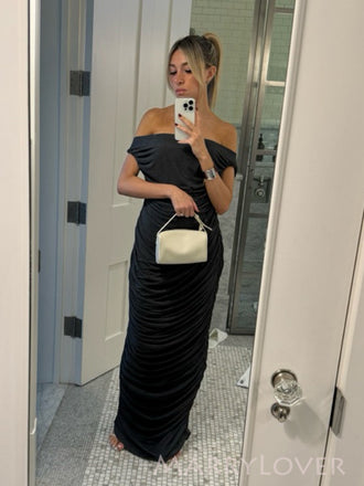 Black Mermaid Off Shoulder Long Evening Prom Dresses, MR0038