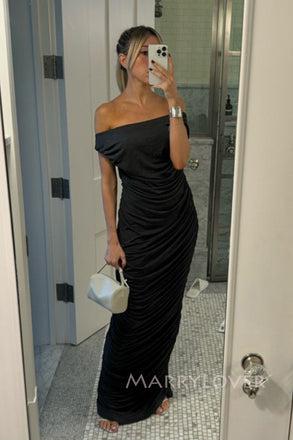 Black Mermaid Off Shoulder Long Evening Prom Dresses, MR0038
