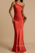 One Shoulder Soft Satin Mermiad Long Evening Prom Dresses Backless, MR0049