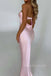 Simple Pink Satin Strapless Long Mermaid Evening Prom Dresses, MR0050