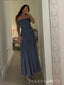 Dusty Blue Chiffon Strapless Long Evening Prom Dresses, MR0052