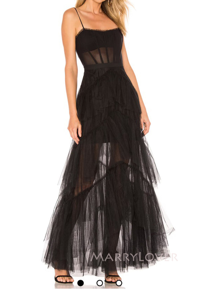 Lovely Blue Tulle Spaghetti Straps Long Evening Prom Dresses, MR0054