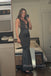 Unique Deep V-neck Black Satin Long Mermaid Evening Prom Dresses, MR0060