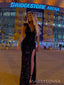 Sparkly Deep V-neck Black Sequins Long Evening Prom Dresses Side Slit, MR0061