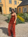Sweetheart Rust Tulle Lace High Slit Long Evening Prom Dresses, MR0065