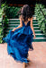 Lovely Blue Organza Strapless A-line Long Evening Prom Dresses, MR0073