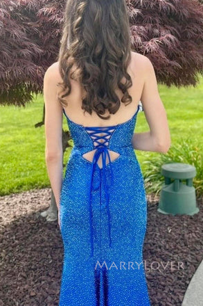 Unique Royal Blue Sparkly Mermaid Long Evening Prom Dresses, Sweetheart Prom Dress, MR0077
