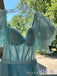 Lovely Blue Tulle A-line Long Evening Prom Dresses, MR0078
