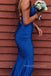 Gorgeous Royal Blue V-neck Mermaid Long Evening Prom Dresses, Spaghetti Straps Prom Dress, MR0079