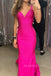 Sexy Backless Hot Pink Mermaid Long Evening Prom Dresses, Sparkly Prom Dress, MR0095