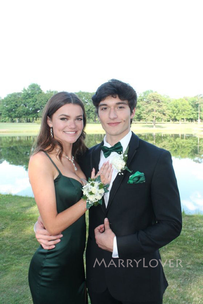 Simple Backless Emerald Green Satin Long Evening Prom Dresses, Mermaid Prom Dress, MR0109
