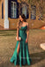 Spaghetti Straps Green Side Slit Long Evening Prom Dresses, MR0111