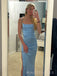Spaghetti Straps Simple Blue Satin Mermaid Long Evening Prom Dresses, MR0114