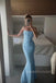 Blue Sheath Spaghetti Straps Mermaid Long Evening Prom Dresses, MR0127