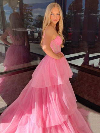 Formal A-line Tulle Beaded Spaghetti Straps Long Evening Prom Dresses, MR0133