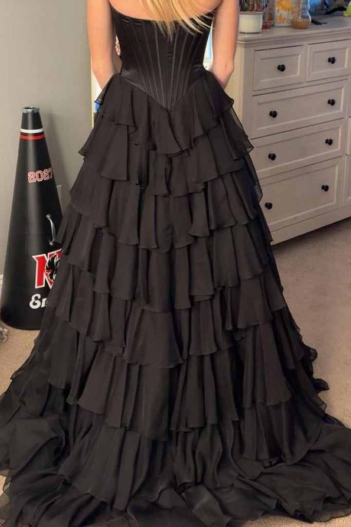 Formal Strapless Black A-line Beaded Long Evening Prom Dresses, MR0136