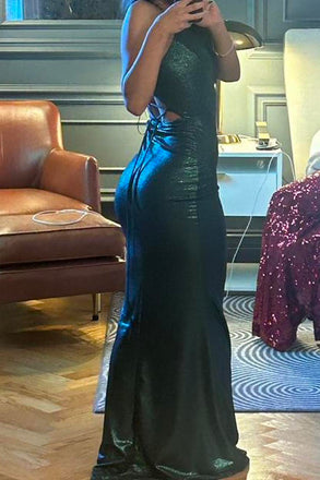 Sheath Dark Green Mermiaid V-neck Long Evening Prom Dresses, MR0138