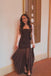 Simple Chocolate Chiffon Long Evening Prom Dresses, Strapless Prom Dress, MR0139