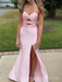 Gorgeous Pink Satin Side Slit Long Evening Prom Dresses, Sweetheart Prom Dress, MR0144