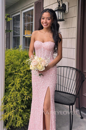 Pink Sequins Mermiaid Sweetheart Long Evening Prom Dresses, MR0145