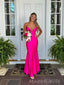Elegant Backless Pink Mermaid V-neck Long Evening Prom Dresses, MR0148