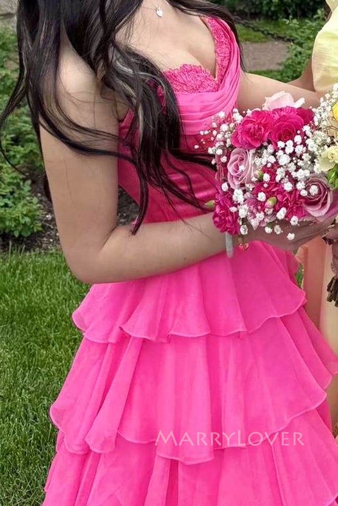 Hot Pink Sweetheart A-line Long Evening Prom Dresses, Side Slit Strapless Prom Dress, MR0151