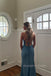 Simple Spaghetti Straps Blue Mermaid Side Slit Long Evening Prom Dresses, MR0152