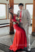 Red V-neck Mermaid Spaghetti Straps Long Evening Prom Dresses, Sparkly Prom Dress, MR0156