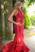 Mermaid Halter Red Sparkly Long Evening Prom Dresses, Mermaid Prom Dress, MR0162