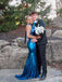 Sheath Blue Mermaid V-neck Long Evening Prom Dresses, MR0169