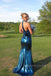Sheath Blue Mermaid V-neck Long Evening Prom Dresses, MR0169