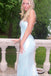 Light Blue Mermaid Backless V-neck Long Evening Prom Dresses, MR0171
