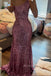 Purple Sequins Mermaid One Shoulder Long Evening Prom Dresses, MR0174