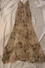 Gold Lace Spaghetti Straps Mermaid Long Evening Prom Dresses , MR0178