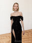 Black Sequins Off Shoulder High Slit Long Evening Prom Dresses, MR0181
