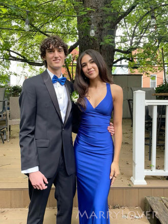 Simple Royal Blue V-neck Mermaid Long Evening Prom Dresses, MR0185