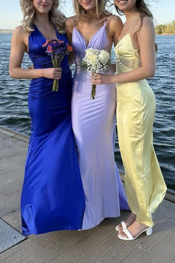 Purple Mermaid Spaghetti Straps Backless Long Evening Prom Dresses, MR0191