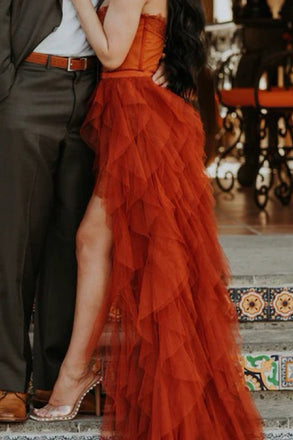 Sexy Sweetheart Rust Tulle Lace Long Evening Prom Dresses, MR0202